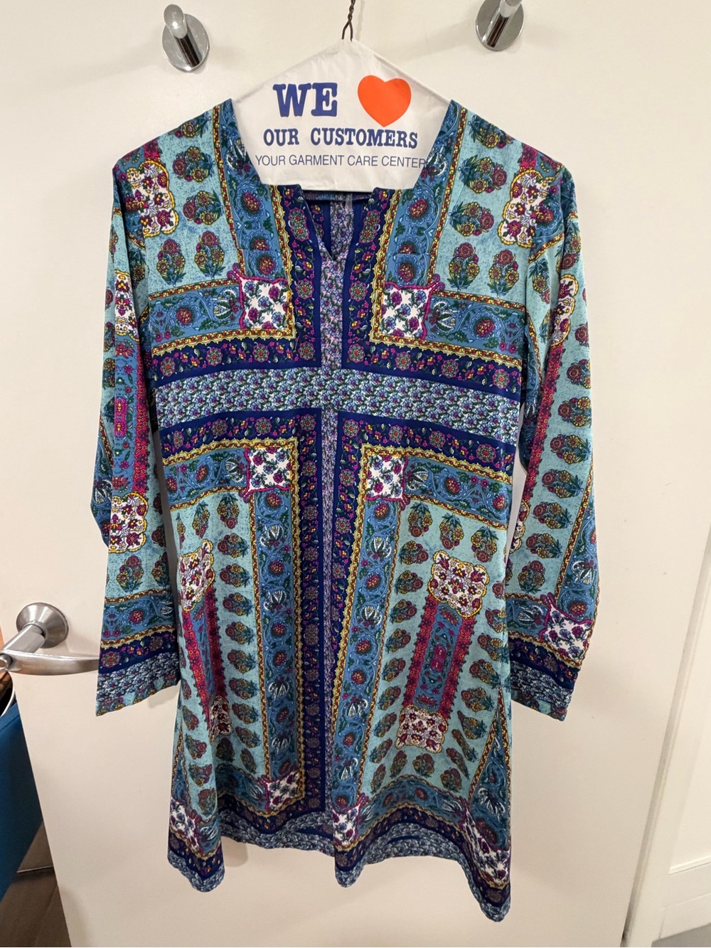 Alberto Makali Floral Patchwork Tunic Dress in Teal, Blue and Purple
